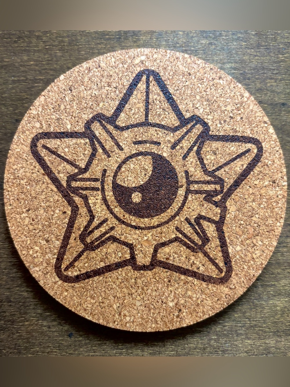 Pokemon Staryu Face Laser Engraved Cork Coaster